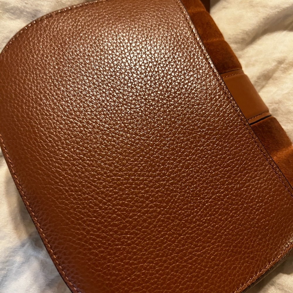 Coach Chestnut Brown Suede & Leather Crossbody with Gold Horse & Carriage Accent - Picture 8 of 12